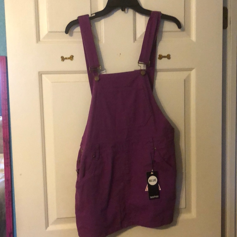 Purple denim overalls